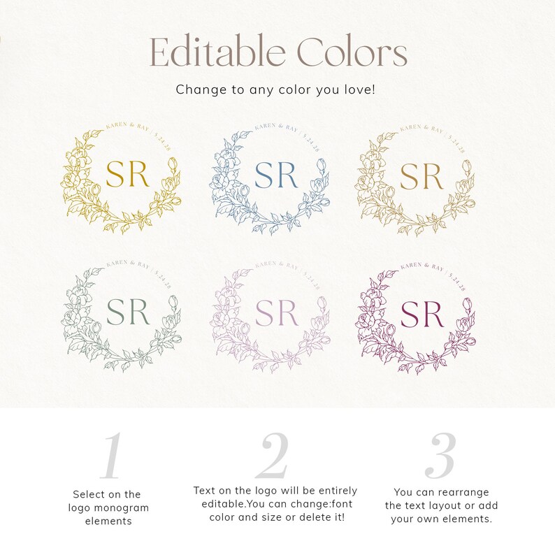Editable Floral Wedding Logo Template: Custom Monogram Design (digital ...