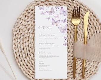 Watercolor Butterflies Menu Template: Elegant Printable Card (WI0067)
