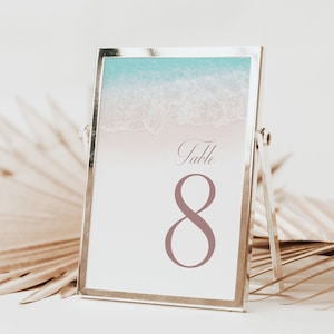 Beach Themed Wedding Table Number Card Template, Editable Printable, Templett Instant Download WI0021