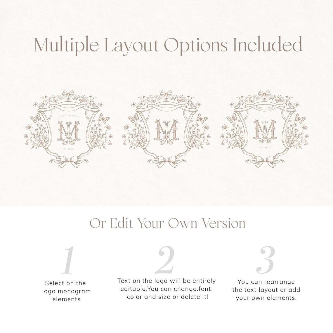 Vintage Logo Design Floral Crest,wedding Monogram Wedding Invitation ...