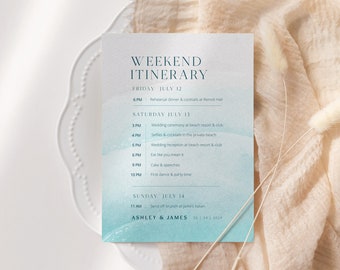 Beach Wedding Timeline Template,Ocean Beach Sand Wedding Itinerary Template,Weekend Timeline,Editable Wedding Weekend Itinerary WI0045