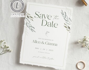 Greenery Save the Date Template: Rustic Photo Card (Digital Download)