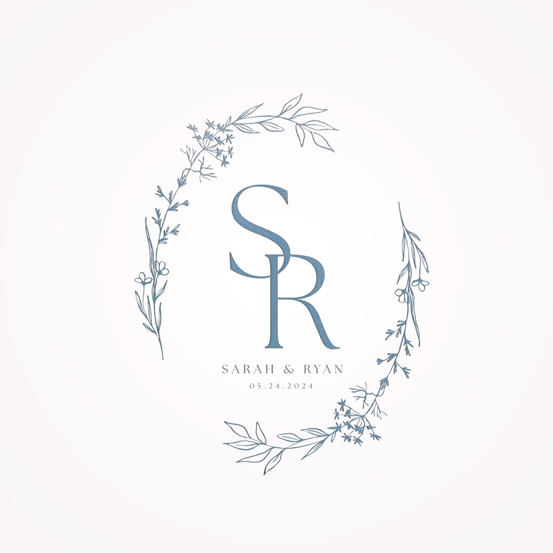 Floral Wreath Wedding Logo: Editable Monogram Design (digital Download ...