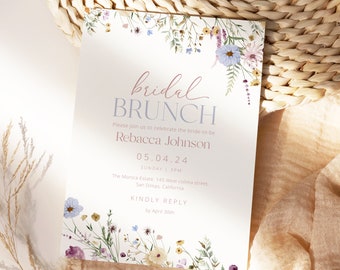 Spring Wildflower Bridal Brunch Invitation Template, Elegant Boho Floral Bridal Shower Invite, Editable Bridal Shower invitation_WI0047