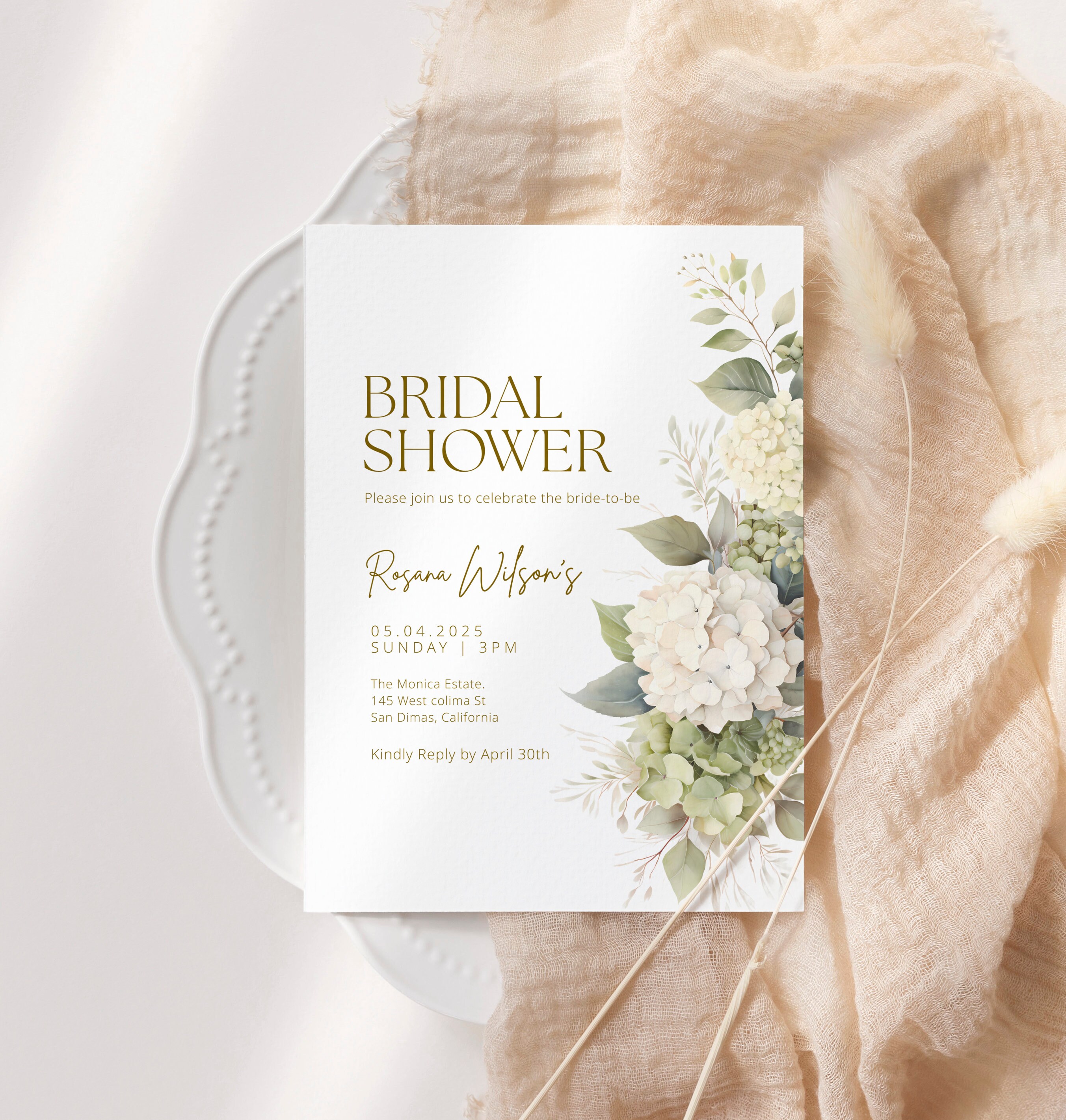 Hydrangea Bridal Shower Invitation Template,floral Bridal Shower Invite ...