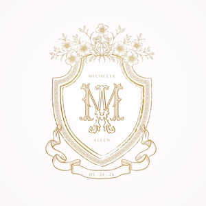 Vintage Wedding Crest Logo, Editable Monogram Emblem (Digital Download)