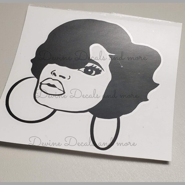 Woman with big hoop earrings vinyl decal