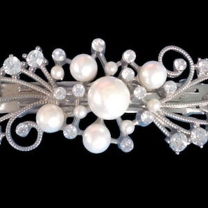 White Pearl and Rhinestone Vintage Hair Barrette