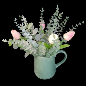 vintage green pottery pitcher/ vase