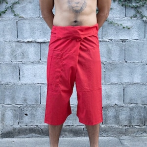 Thai Fishermans Pants Red Mens Hippie Clothing Plain Loose Yoga Pants Martial Arts Kung Fu Hippy Festival Clothes