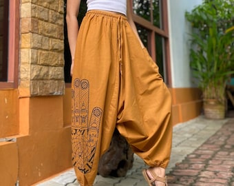 Cotton Harem Pants : Unisex Boho Festival Trousers Wide Leg Aladdin Yoga Pants
