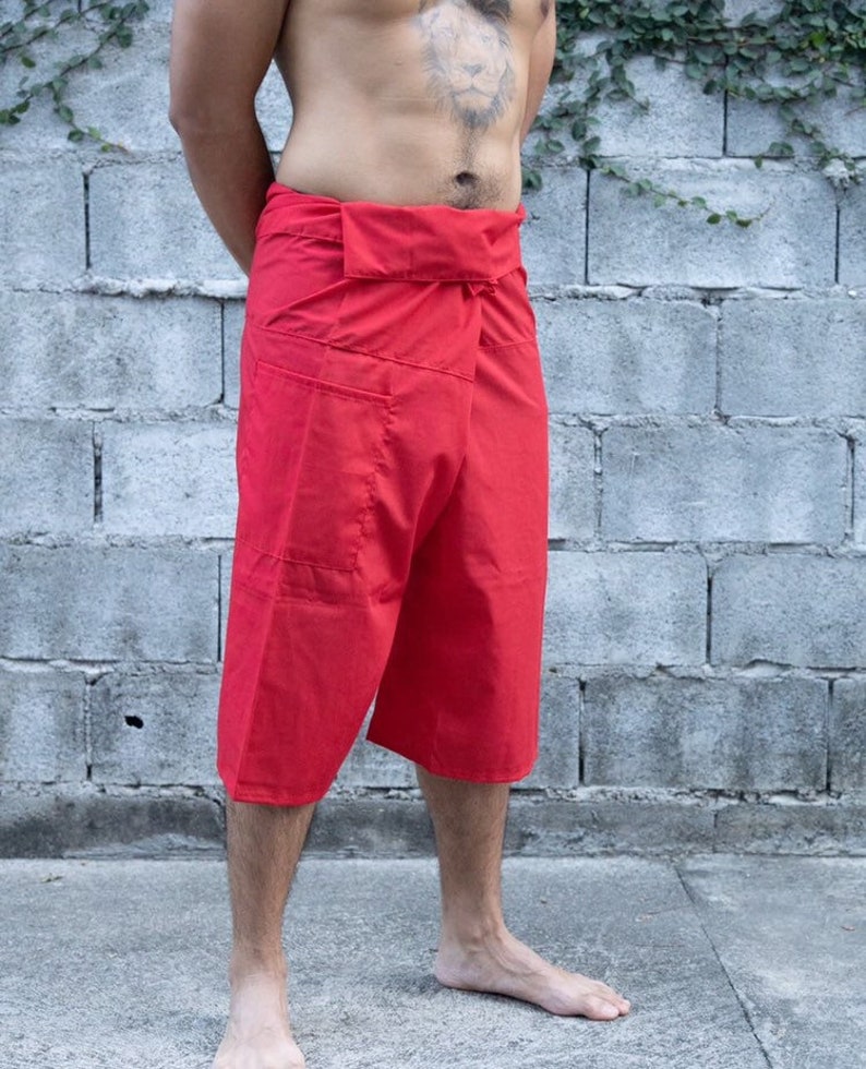 Thai Fishermans Pants Red Mens Hippie Clothing Plain Loose Etsy
