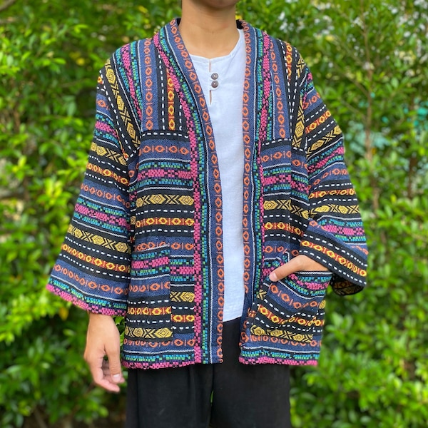 Männer Tribal gewebter Kimono, Festival Kleidung, Boho Kleidung, gewebter Kimono, Hippie Kimono vertuschen, Boho Kimono, brennende Mann Kleidung.