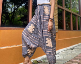 Cotton Harem Pants : Unisex Boho Festival Trousers Wide Leg Aladdin Yoga Pants.