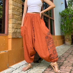 Harem Pants Women Hippie Clothes Boho Clothing Festival Pants Bohemian Pants Orange Pants Man Baggy Pants.