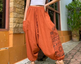 Harem Pants Women Hippie Clothes Boho Clothing Festival Pants Bohemian Pants Orange Pants Man Baggy Pants.