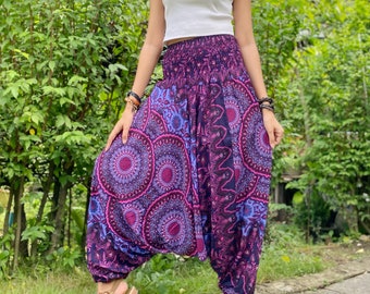 Meikosks Ladies Loose Pocket Harem Pants Floral Print Pants Oversized Casual Trousers Wide Leg Pants