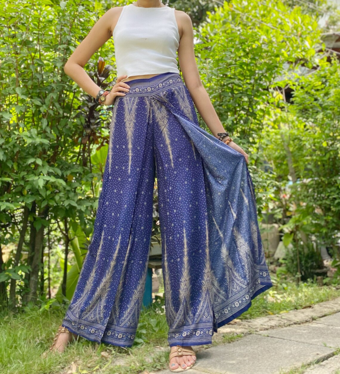 Festival Boho Palazzo Pants Front High Slit Bohemian Hippie Etsy
