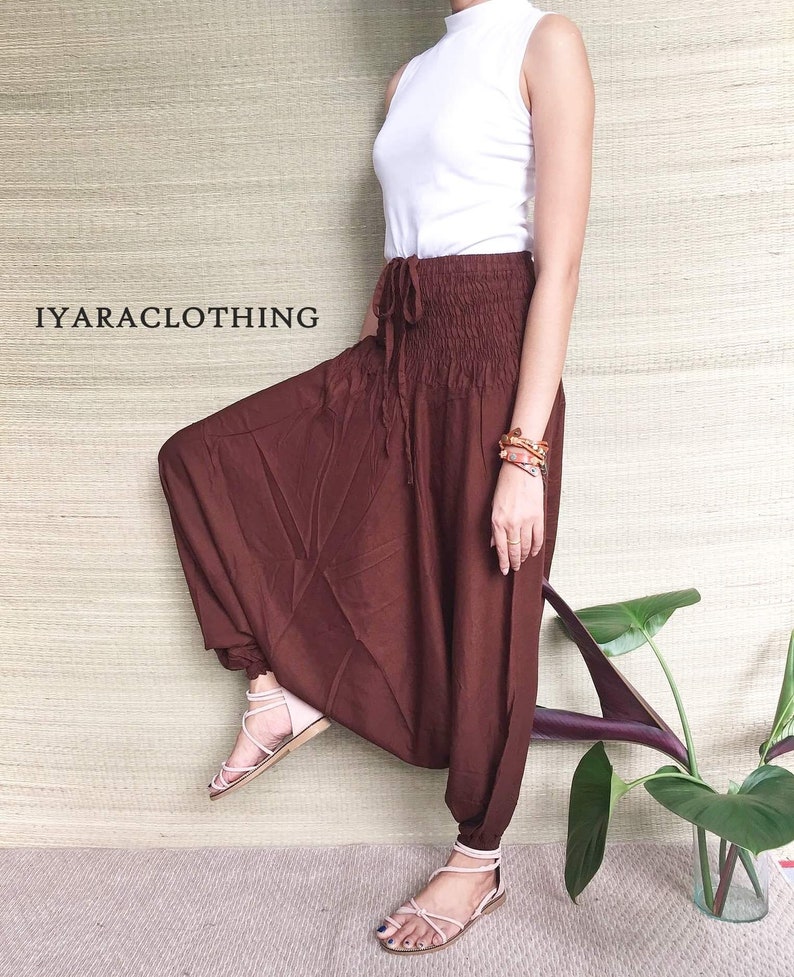 Harem Pants Thai Pants Brown Solid Harem Pants. Boho Strenchy Pants,Boho Clothing Beach Women Baggy Casual Rayon Pants