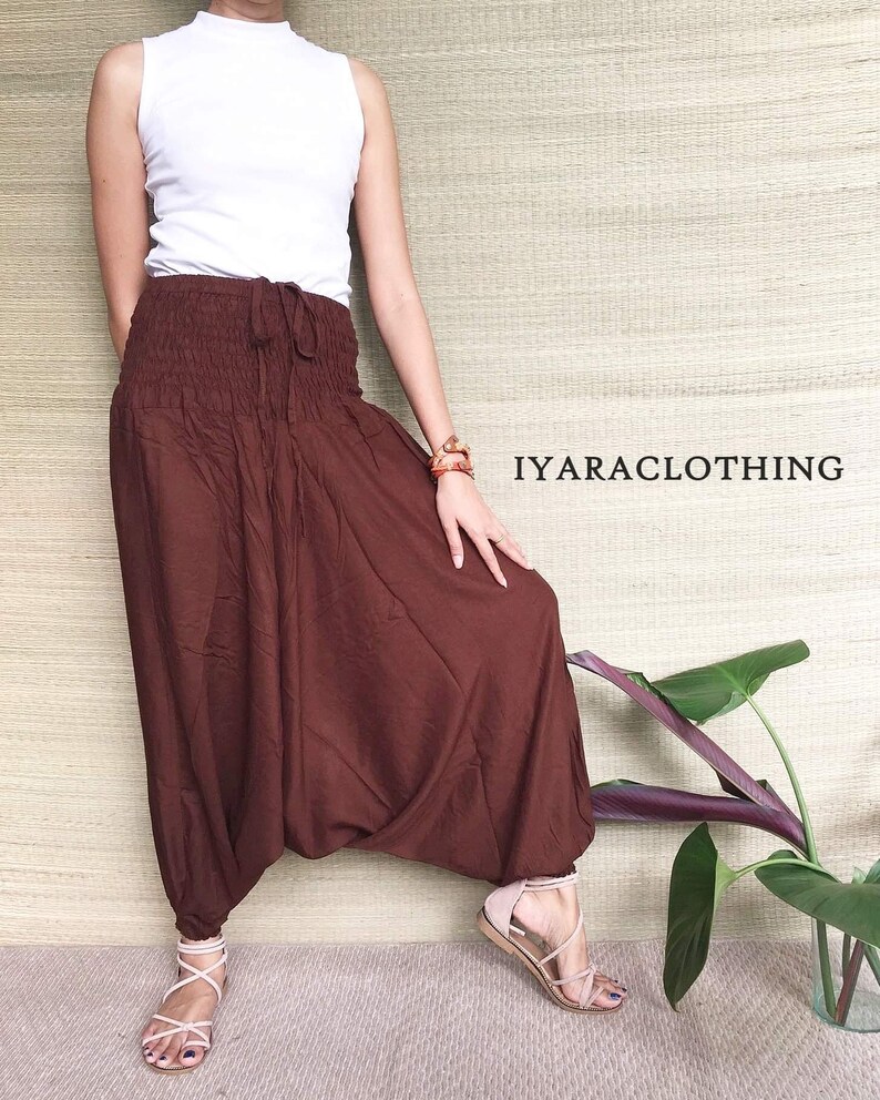 Harem Pants Thai Pants Brown Solid Harem Pants. Boho Strenchy Pants,Boho Clothing Beach Women Baggy Casual Rayon Pants
