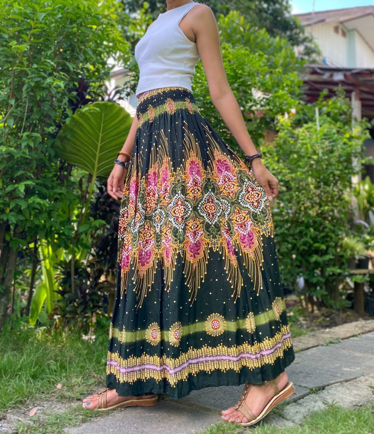 Maxi Skirt Boho Flared Skirt Womens Long Skirt With Bow Tie Etsy