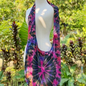 Herren Hippie Tasche - Bunte Krawattenfarbe, Crossbody Tasche, Hobo Hand gewebte Schultertasche, Tribal Baumwolltasche, Ethno Sling Bag, Pink Tie Dye Tasche