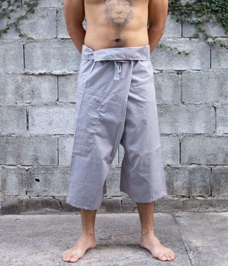 Thai Fishermans Pants Grey Mens Hippie Clothing Plain Loose Etsy