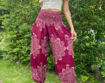 Red Harem Pants women, Festival Clothing, Yoga Clothing, Hippie clothes.