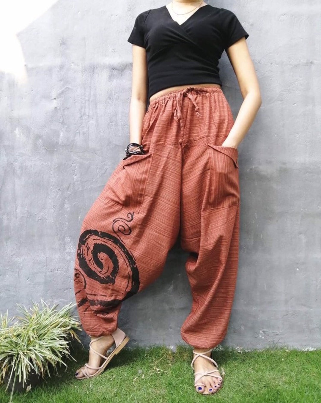 Unisex Bohemian Hippie Gypsy Yoga Harem Pants Pom-Pom