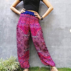 women Harem Pants Hippie Pants Boho Clothing Flower Pants Red.