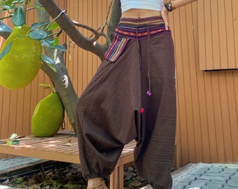 Frauen Haremshose Hippie Kleidung Pumphose Boho Kleidung Yoga Hose design Braun.