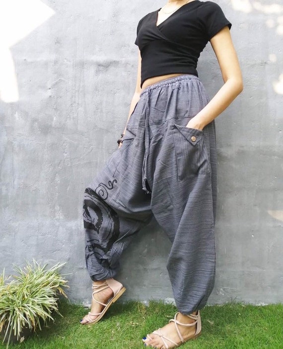 Harem Pants Women Men Genie Pants Aladdin Pants Joggers Gray Etsy