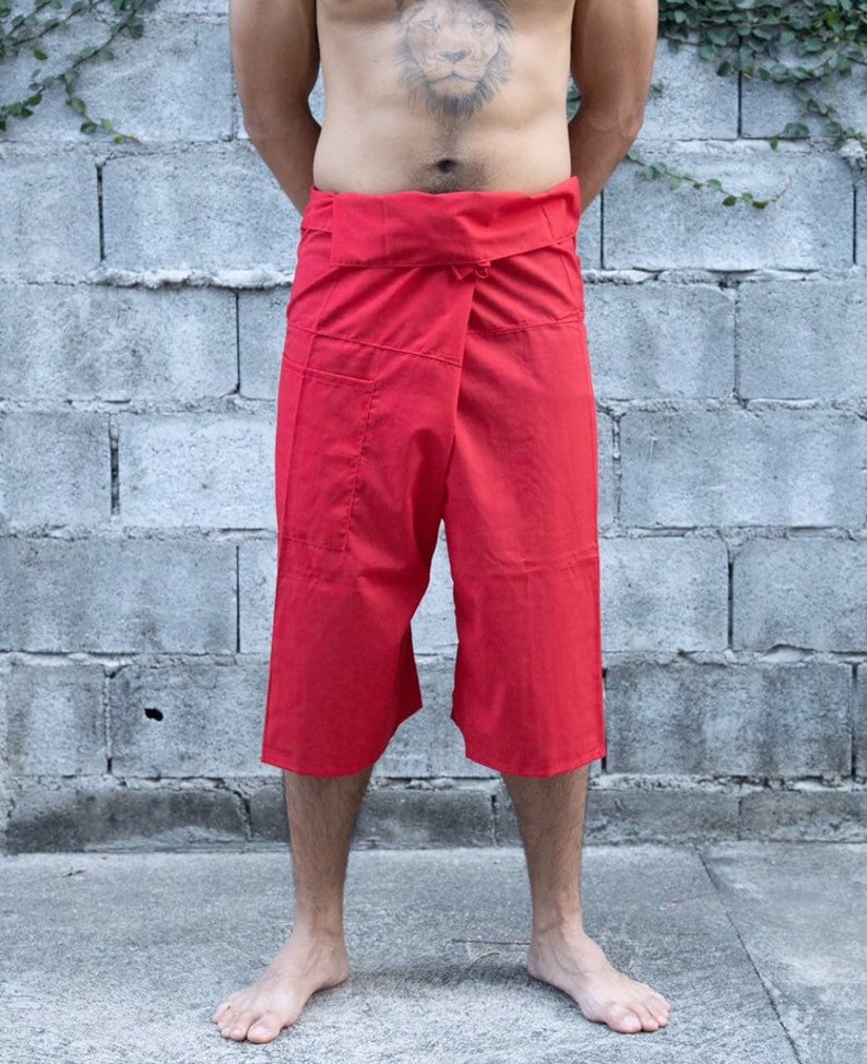 Thai Fishermans Pants Red Mens Hippie Clothing Plain Loose Etsy