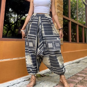 Calças largas roupas boho calças harém mulheres homens calças largas calças hippie calças aladdin.