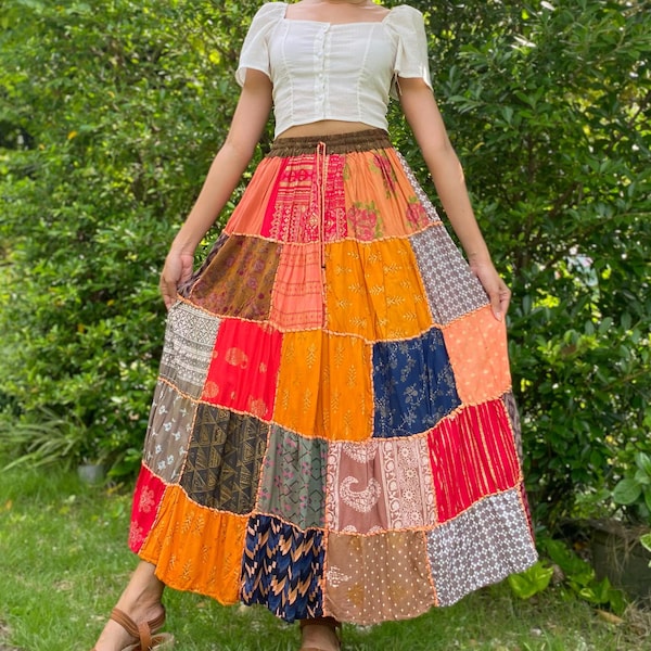 Boho Skirt Patckwork Hippie Skirt Patchwork Bohemian Skirt Boho Clothing Gypsy Clothing Muticolor Skirt.