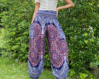 Sarouel Pantalon de yoga Pantalon hippie Pantalon Boho Floral Purple Design.
