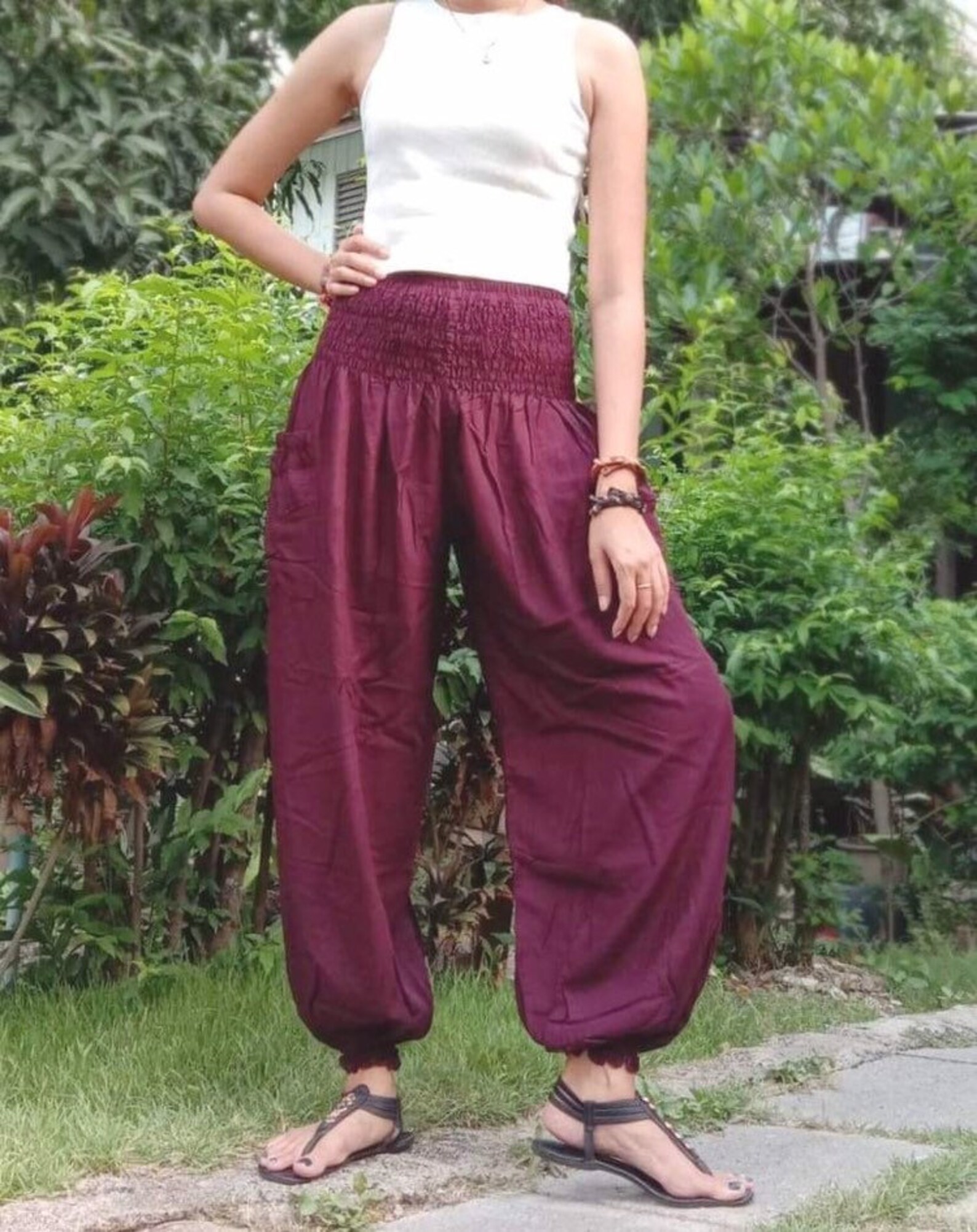 Women's High Waisted Harem Pants Solid Color Mulberry Etsy