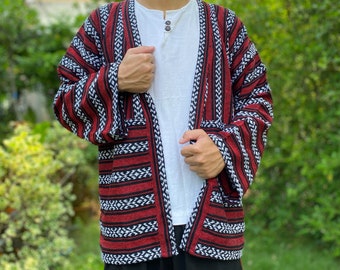 Men tribal woven kimono, Festival clothing, Boho clothing, Woven kimono, Hippie kimono cover up, Boho kimono, Burning man clothing.