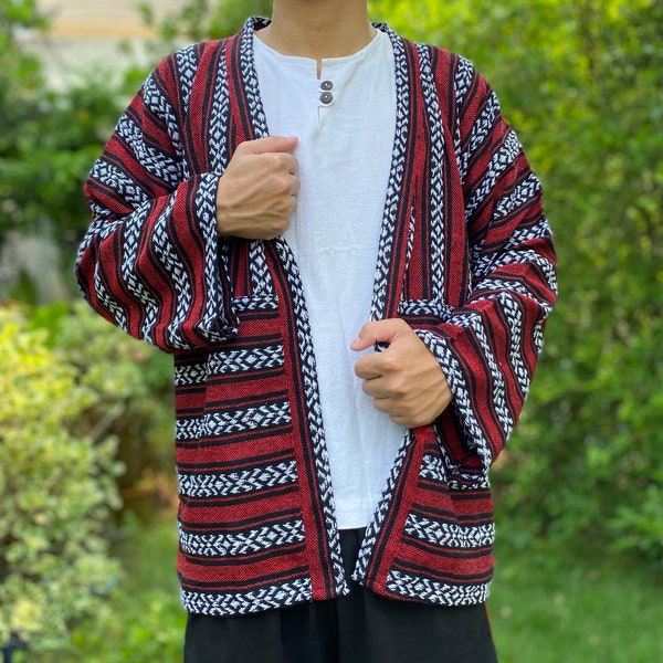 Men tribal woven kimono, Festival clothing, Boho clothing, Woven kimono, Hippie kimono cover up, Boho kimono, Burning man clothing.