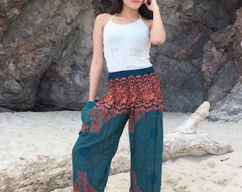 Festival Pants Yoga Pants Lounge Pants Harem Pants Turquoise Peacock High Waist
