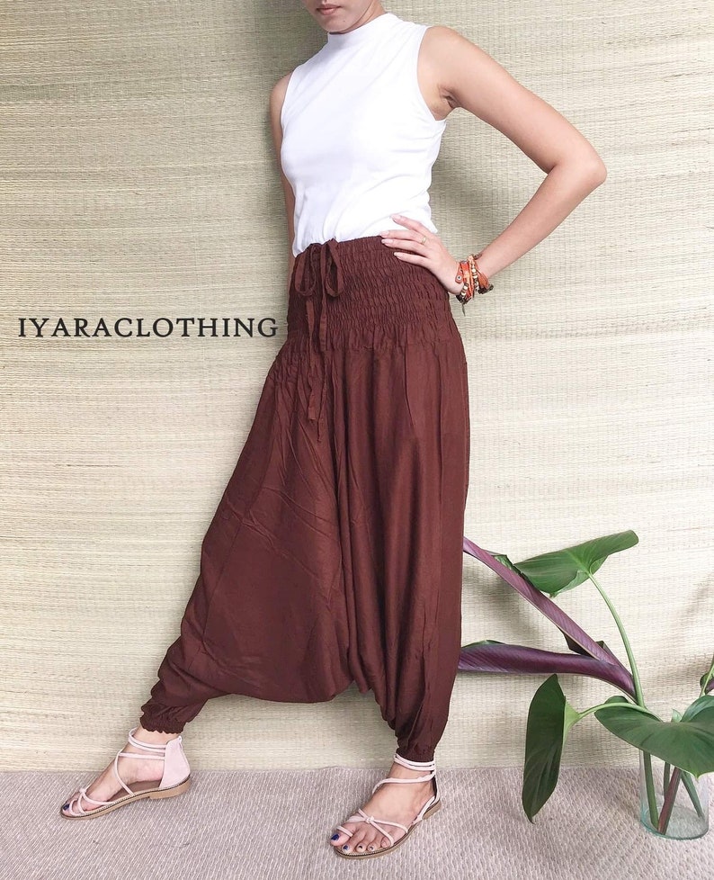 Harem Pants Thai Pants Brown Solid Harem Pants. Boho Strenchy Pants,Boho Clothing Beach Women Baggy Casual Rayon Pants