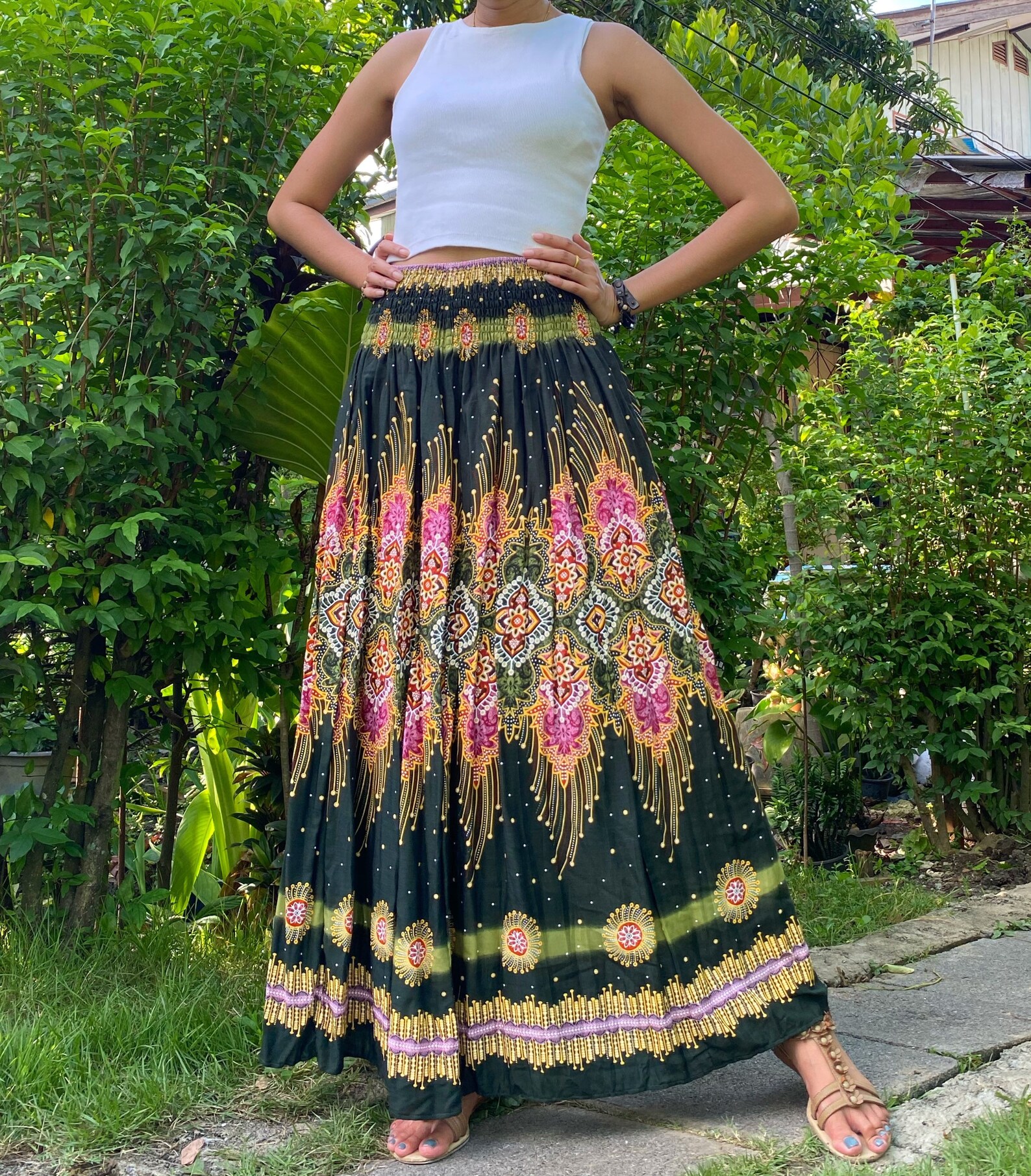 Maxi Skirt Boho Flared Skirt Womens Long Skirt With Bow Tie Etsy