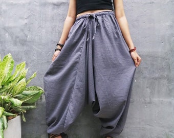 Sarouel de yoga unisexe : pantalon de survêtement ample en coton, pantalon confortable à taille élastique pour se détendre