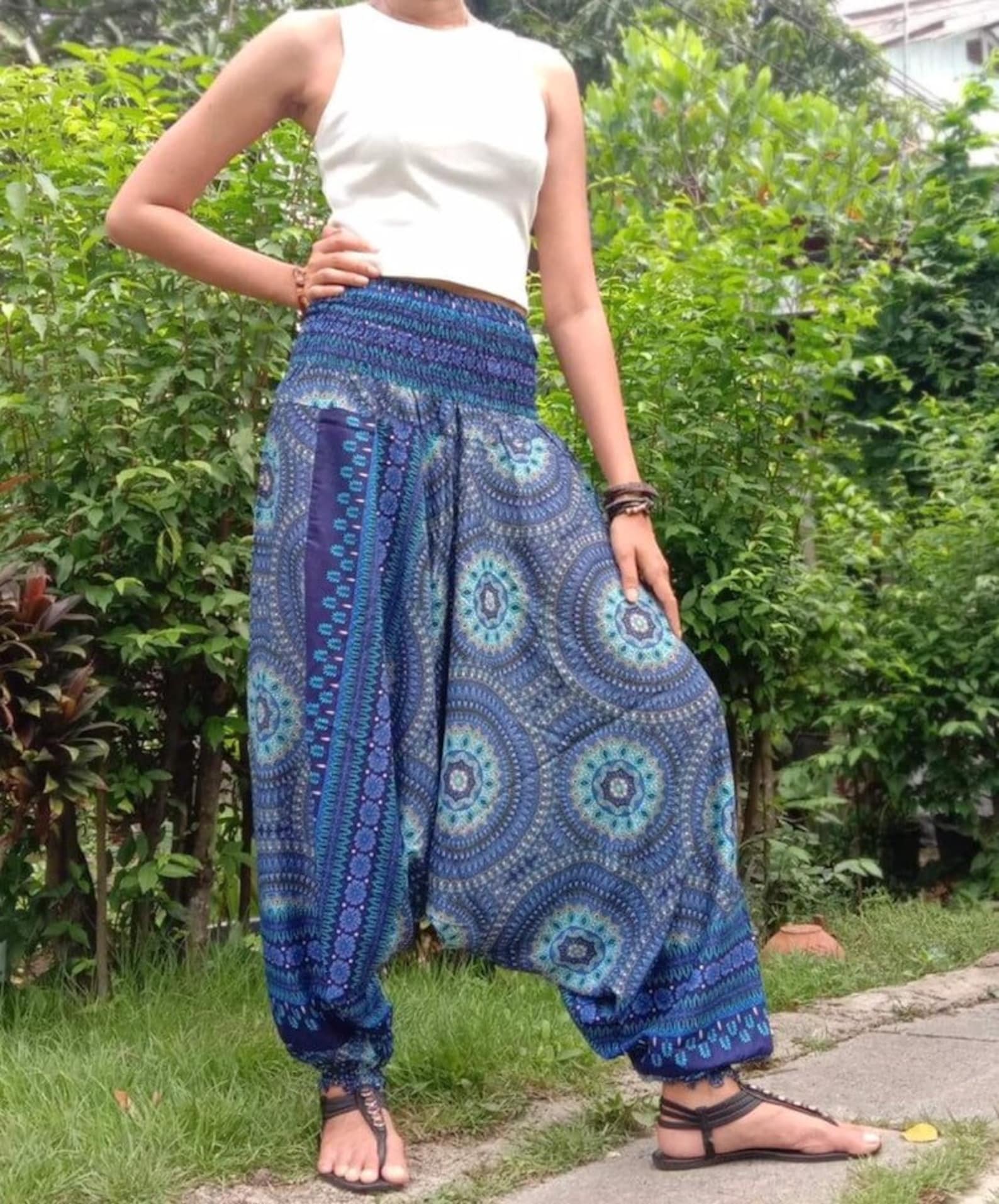 Harem Pants Women Hippie Hippy Yoga Trousers Striped Blue - Etsy