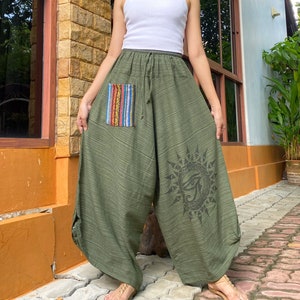 Harem Pants Women, Hippie Clothes Boho Clothing, Festival Pants, Bohemian Pants gift for her, Winter Clothing, Oliver Green Pants.
