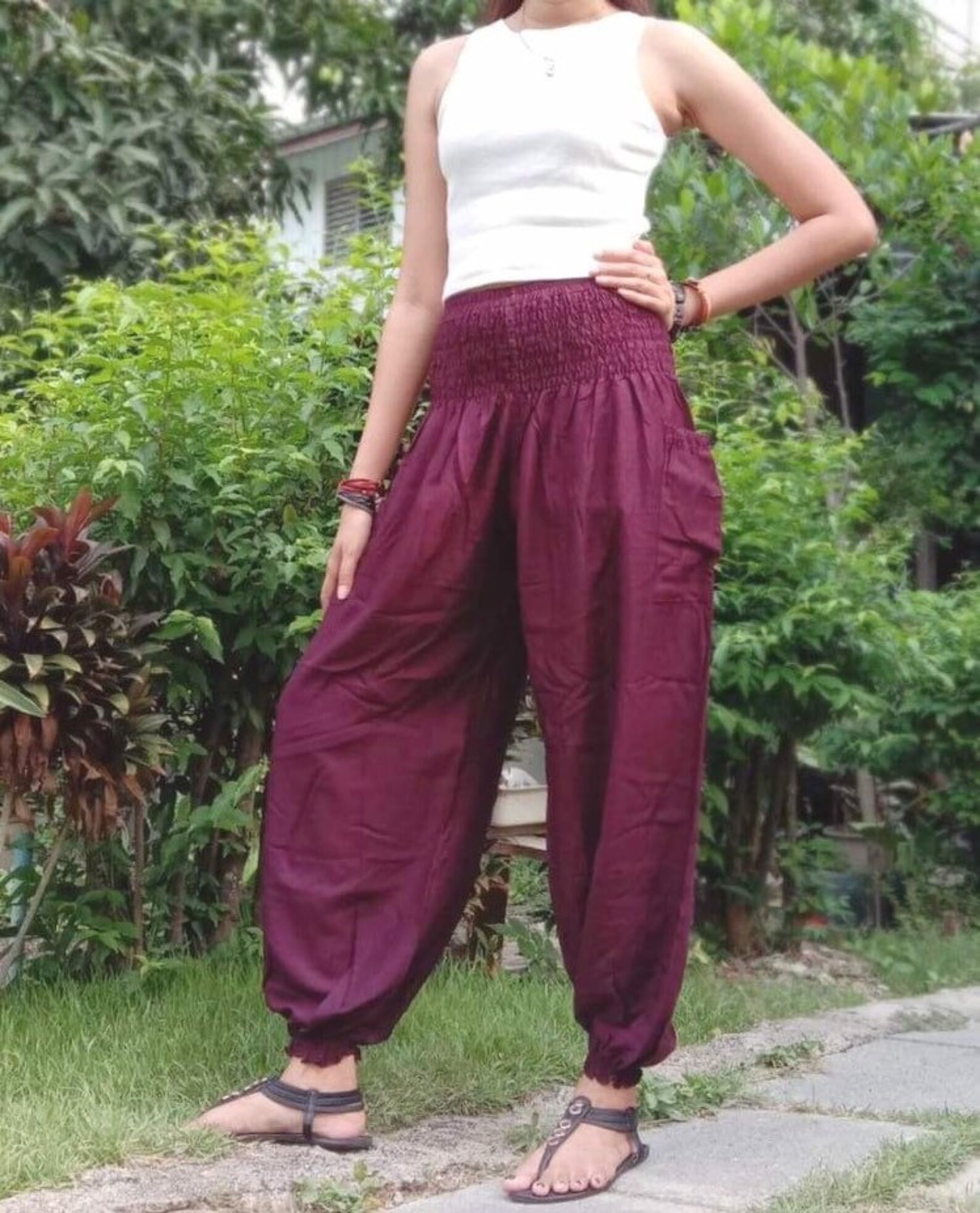 Women's High Waisted Harem Pants Solid Color Mulberry Etsy