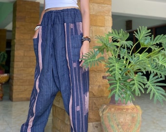 Haremshose Damen Herren Weites Bein Hose Boho Hippie Hose Aladinhose Blau Navy.