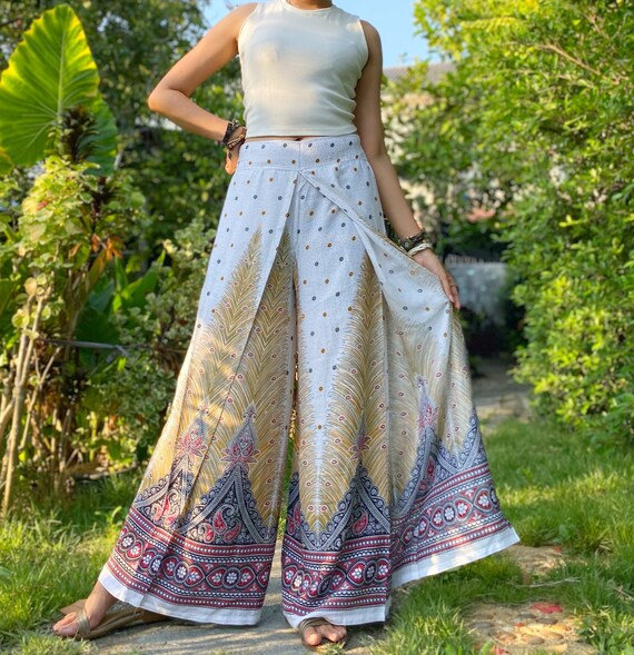 Ivory Embroidered Peplum Top With Palazzo Pants