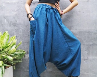 Harem Pants Women Hippie Clothes Boho Clothing Festival Pants Bohemian Pants Man Harem Pants Blue Sloid Pants