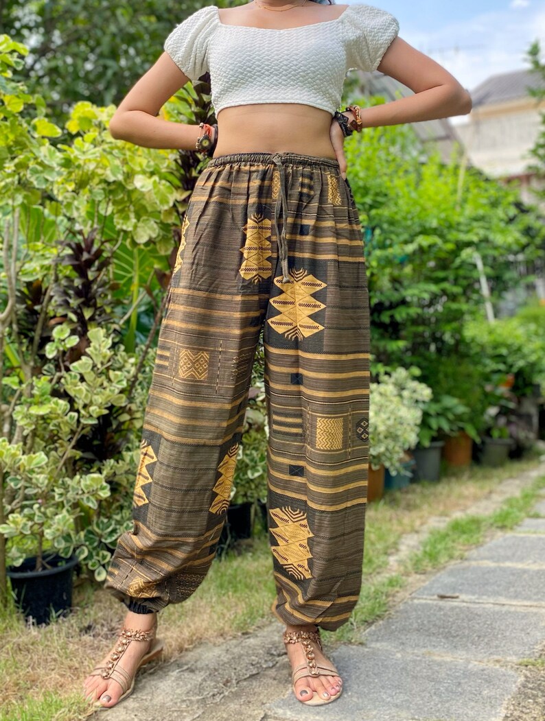Harem Pants Women Men Genie Pants Aladdin Pants Joggers Brown Etsy